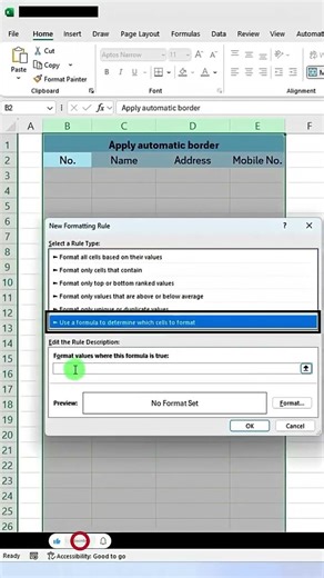 How To Set Auto Border In Ms Excel excel excelshortcuts excel viral shorts 7 #window #computer#excel