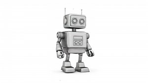 Download Retro robot figure, neutral pose, gray monochrome. for free