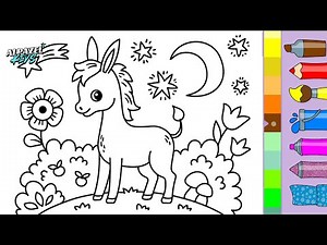 Donkey Coloring Page in the Night Sky, Moon & Stars 🌙⭐ | Coloring Video for Preschool & Kindergar...