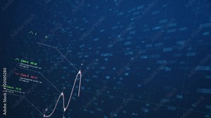 4K Business animation. Growing chart of currency rate and the global economy. Shows data on peak points of the graph. Infographics with world statistics of global data. Analytical diagram background