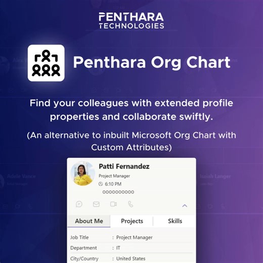 Penthara Technologies on Instagram: "📊 How Well Do You Know Your Team’s Structure? The Penthara Org Chart helps you see your team’s setup at a glance: 🔄 Dynamic Data: Integrated with SharePoint and Entra ID for real-time updates. 📝 Customizable Profiles: Showcase relevant team details in a way that works for you. 🔍 Quick Search: Easily locate team members based on skills, projects, or roles. Best of all, it’s free to install! 🚀 Start organizing your team today! #PentharaOrgChart #OrgChart #