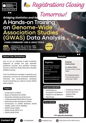 GWAS Data Analysis: guided hands-on training. 🔗 http://cbirt.net/training Contact: info@cbirt.net