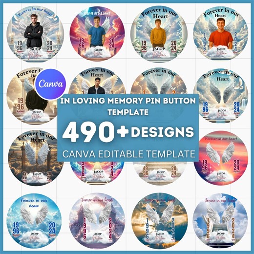 490x in Loving Memory Pin Button Templates | Canva Editable Bundle - Etsy