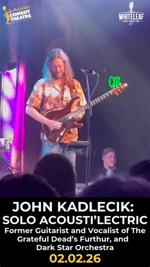 Monday, February 2nd join us at McCurdy's Comedy Theatre in Sarasota for a truly special night with John Kadlecik — original co-founder of Dark Star Orchestra, hand-picked by Phil Lesh & Bob Weir for FURTHUR, and current member of Melvin Seals & JGB. Experience John's mesmerizing 'Solo Acousti’Lectric' show, layering acoustic & electric guitar, bass, drums, piano, and more, all from one guitar with dynamic looping. It's the energy of a full band in real time... it has to be seen to be believed! 