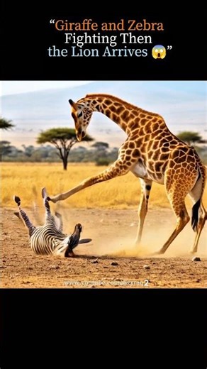 giraffe vs zebra ‼️ giraffe and zebra fighting then tha lion arrives