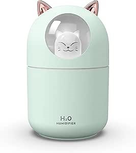 Small Humidifiers for Bedroom - 300ml Mini Cute Cool Mist Humidifiers with Night Light, 2 Spray Modes, Ultra-Quiet, Portable Personal Air Humidifier for Women Kids Room Office Desk (Light green)