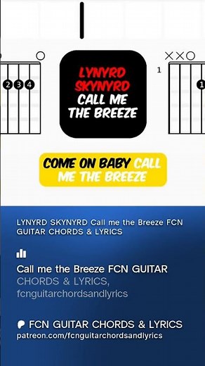 LYNYRD SKYNYRD Call me the Breeze FCN GUITAR CHORDS & LYRICS #lynyrdskynyrd #backingtrack #guitar