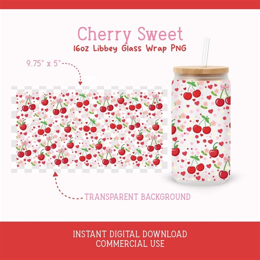 Cherry Sweet Glass Can Wrap PNG, 16 Oz Cherry Cup Wrap, Cherry Libbey PNG, Transparent Background, Digital Download - Etsy