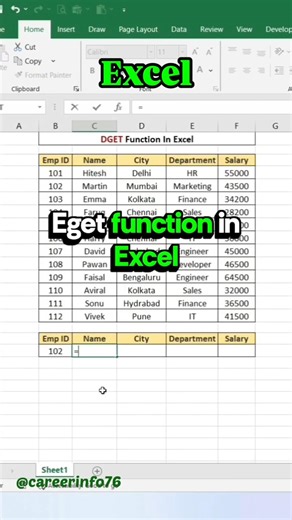 Eget function in excel 🔥 #ExcelTricks #ExcelShorts #ExcelTips #LearnExcel #Productivity #excel #yt