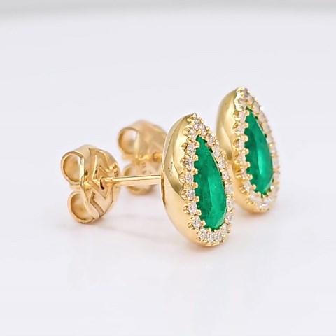 18K Yellow Gold Colombian Emerald Pear and Round Diamond Earrings (AER047-EAR-18KY) - Etsy