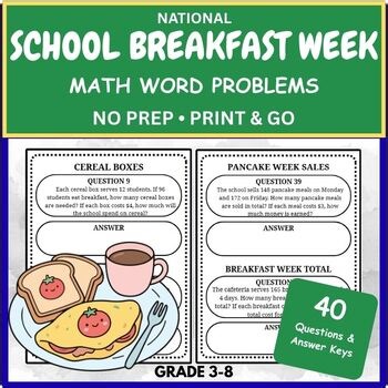 National School Breakfast Week Math Word Problems | Grades 3–8