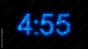 5 minute countdown. Blue neon countdown timer made from binary numbers