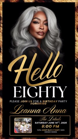 80th Birthday Leopard Print Invitation, Gold Editable Digital Canva Invite, Elegant Wild Animal Dinner Party Birthday Evite Template, DIY - Etsy