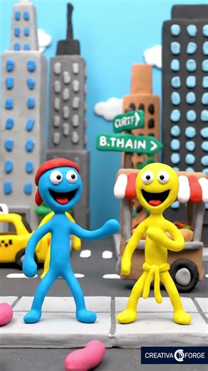 Yellow vs Blue Clay Showdown in NYC | Clay Animation Short #openai #ClayAnimation #KarateClay