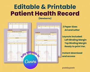 Editable Patient Health Record | Newborn Patient Health Record | Medical Pad | Medical Records | Patient Record | Medical Notes | Canva - Etsy UK