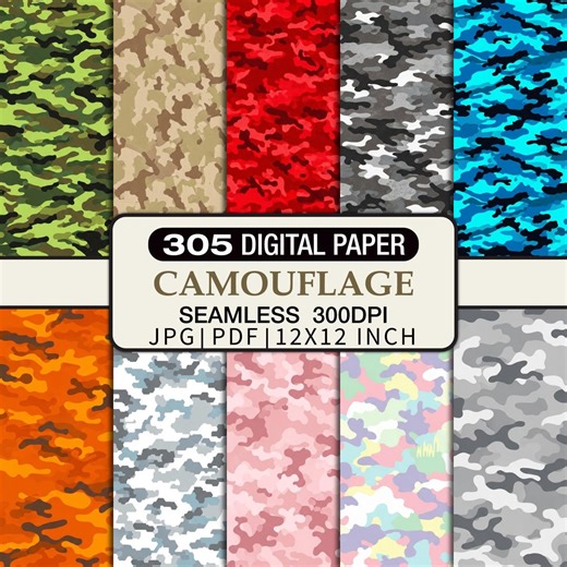 Camouflage Digital Paper, Seamless Camo Patterns, Designs (JPG   PDF) - Etsy