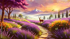 Looping time lapse aerial animation of a beautiful lavender garden in bloom, captivating and expansive Stock Video