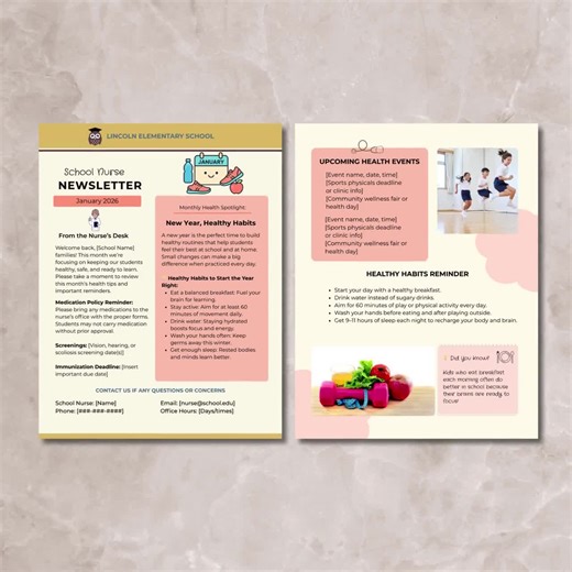 School Nurse Newsletter Editable in Canva, School Nurse Monthly Newsletter, September Preschool Elementary Middle School Healthy Habits - Etsy