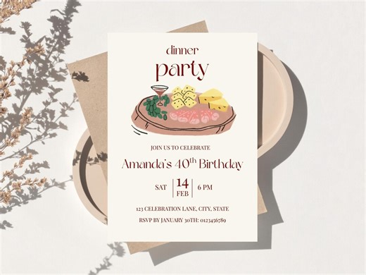 40th Birthday Dinner Party Invitation, Cream Minimal Milestone Invite, Classy Editable Canva Template - Etsy