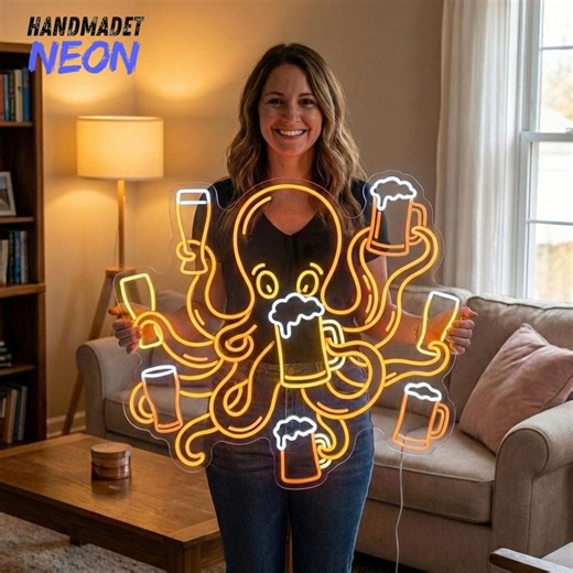 Personalized LED Octopus With Beer Neon Light, Funny Bar Wall Sign, Beer Room Decoration, Ocean Animal Gift - Etsy