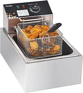 Electric Deep Fryer 10L/10.5QT Stainless Steel Single Tank Commercial Fryer with Basket, 1700W 110V Countertop Deep Fryer for Home Kitchen and Restaurant Use with Oil Thermometer & Temperature Control