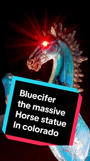 This megalophobia nightmare , Bluecifer the massive mustang horse statue caused its maker’s demise and is chilling near the Denver Colorado airport with his glowing red eyes and its terrifying and may be haunted #megalophobia #denver #denvercolorado #horrortok #haunted