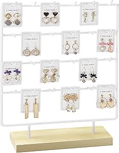 Earring Display Stand for Selling, 4 Tier Wooden Base Earring Rack Tower Display Holder Stand (24 Hooks, White)