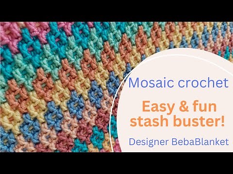 Easy mosaic crochet scraps blanket pattern 50 Shades of Rainbow step-by-step. Designer ‪@BebaBlanket‬