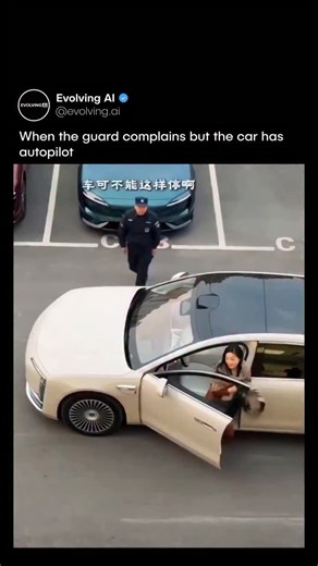 Evolving AI on Instagram: "👀 A woman arrives in a Huawei smart car and starts to park. A guard tells her she cannot park there. She responds, “It’s fine, I’ll let it park itself.” The car then parks autonomously, leaving the guard visibly confused. This moment quietly shows how far intelligent mobility has come. Smart cars are no longer concepts or demos, definitely not in China. They are already making decisions and acting in real situations, right in front of us. What are your thoughts on thi