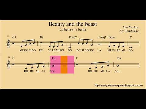Beauty and the beast. La bella y la bestia. Partitura flauta + audio. SI melodía. C instrument