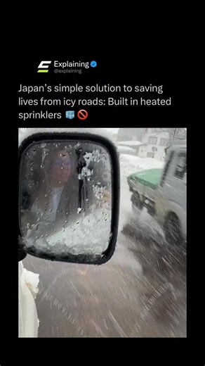 Explaining on Instagram: "Japan found a simple but brilliant way to prevent deadly icy roads — heated water sprinklers built directly into the streets. ❄️🚗 In snowy regions, sensors detect freezing temperatures and automatically spray warm groundwater onto roads, melting snow and ice before it can build up. The system runs continuously during storms, keeping streets wet instead of frozen and drastically reducing accidents. 💧🔥 Rather than relying only on salt or plows, Japan engineered the pro