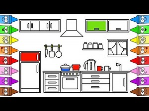 Coloring Page Kitchen | Drawing Kitchen Cabinets | Kitchen Coloring Page