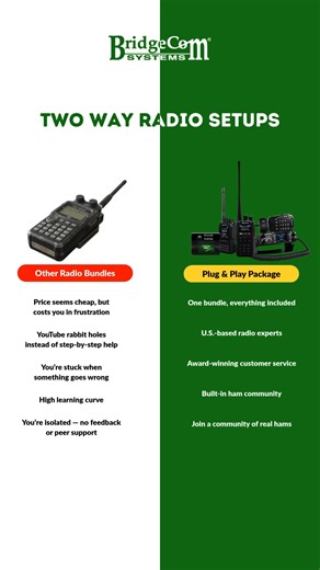 With them, you get a box. With us, you get on the air. #Bridgecom #HamRadio #DMR #AmateurRadio #TwoWayRadio Tap the link and take a look: https://www.bridgecomsystems.com/pages/dmr-radio-bundles?utm_source=fb_shorts&utm_medium=socials&utm_campaign=dmr-radio-bundles | BridgeCom Systems, LLC | Facebook