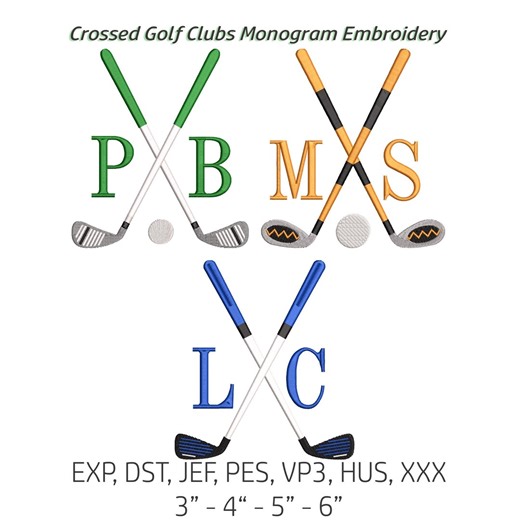 Golf Tee Embroidery File, Golf Machine Design, Crossed Golf Clubs Monogram, Fill Stitch, Polo Shirt Detail Letters Not Included - Etsy