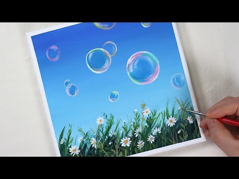 Bubbles on flower fields / Easy acrylic painting for beginners / PaintingTutorial / Painting ASMR