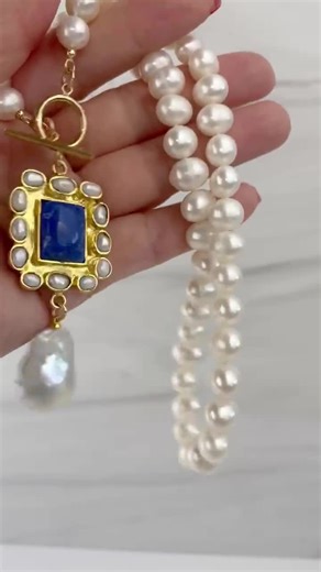 Turquoise & Baroque Pearl Necklace: Gemstone Pendant, Freshwater Pearls - Etsy