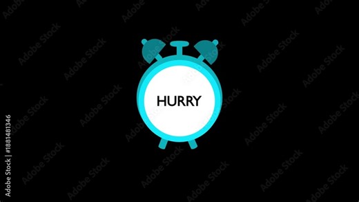 Hurry word on sticky note in front of alarm clock and ringing on black background,symbolizing organization, productivity, and scheduling concept.Hurry Text in Alarm Clock Animation.