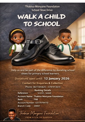 Today I am officially kick-starting the Walk a Child to School Challenge. As Founder, I am committing to personally walk 20 primary school learners to school — because dignity, safety, and confidence begin the moment a child leaves home for school. This movement is about making sure no child walks alone or in worn-out shoes while chasing their education. I now challenge the following to accept this challenge by posting their own video pledging to walk children to school and to pass the challenge