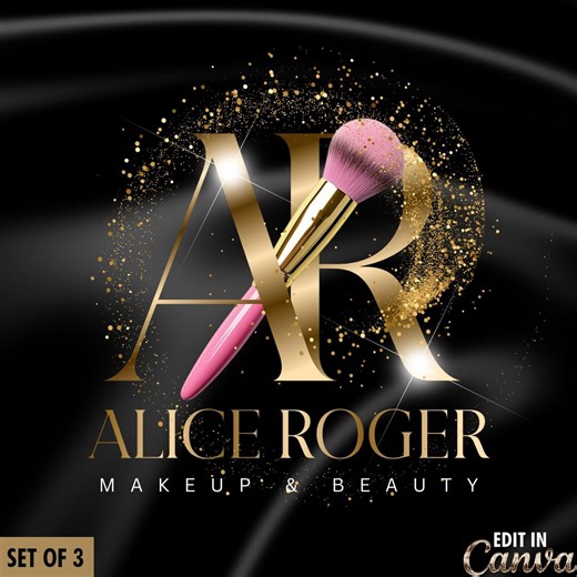 Luxury Makeup Logo Set, Gold Beauty Logo With Pink Brush, Editable Canva Logo for Makeup Artist, Glam Salon Branding, Gold Premade Logo #32 - Etsy