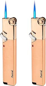2/Pack Metal Lighters,Ultra-Thin Butane Torch Lighter,Lockable Single Jet Flame (No Gas) (Gold)