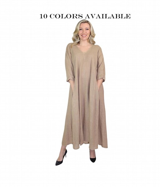 Plus Size Linen Maxi Dress, Loose Fit Swing Dress With Pockets - Etsy