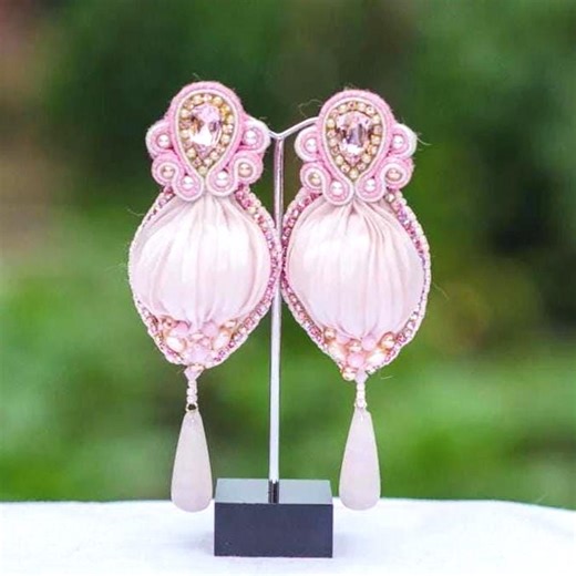 Handmade Shibori Silk Earrings With Swarovski Crystals, Pearls & Gemstones – Luxury Statement Jewelry for Special Occasions - Etsy