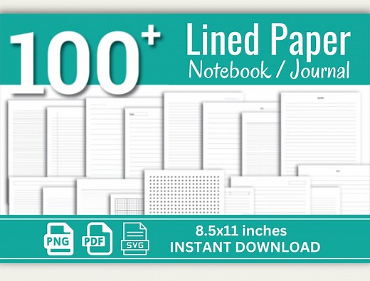 102 Pages Printable Lined Paper Bundle, Wide Rule, College Rule, Notebook Journal Lined, Commercial Use, Graphic Paper, Instant Download PDF - Etsy