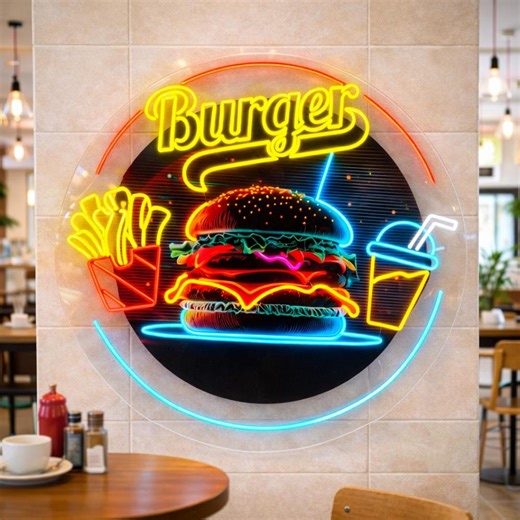 Burger LED Neon Sign, Restaurant Cafe Kitchen Wall Art - Etsy