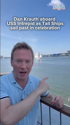 Dan Krauth aboard USS Intrepid as Tall Ships parade passes