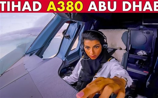 Shaima驾驶着阿提哈德航空A380离开阿布扎比