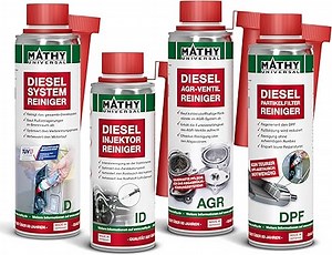 MATHY Diesel-Komplett-Kur - Diesel Additiv Reinigungsset - DPF Reiniger + Diesel Systemreiniger + Injektoren Reiniger + AGR Reiniger, 4 Dosen