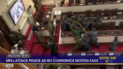 MK Party KZN legislature members clash with police officers as a no-confidence vote against Premier Thami Ntuli fails in Pietermaritzburg. One MPL has been taken to hospital. Full story here: https://brnw.ch/21wYn3U | eNCAnews