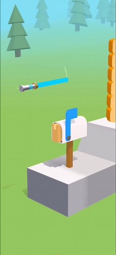 Blue Slingshot Launching Colorful Objects in Cartoon Scenes