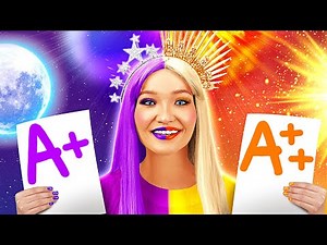 MOND-SCHÜLER VS. SONNEN-SCHÜLER || Ausgezeichnete Noten erzielen! Schummel-Tipps von 123 GO! SCHOOL